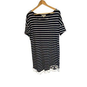 Women's Charlie Paige Striped Tunic Top L Navy White
